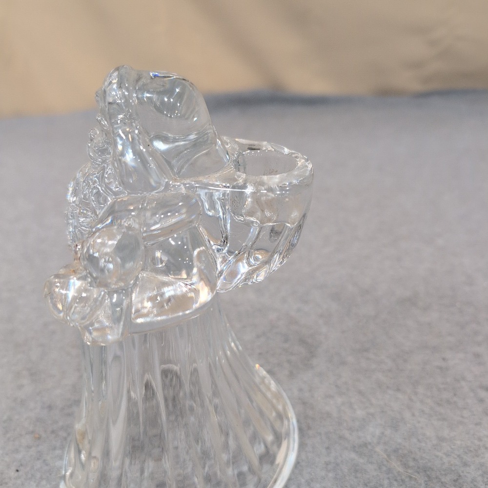 Clear Pressed Glass Santa Claus Taper Candle Holder Figurine with Teddy Bear - Picture 5 of 7
